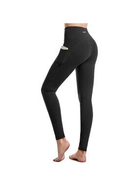 🆕Women Black Polyester High Waisted Leggings Tummy Control Yoga Pants
